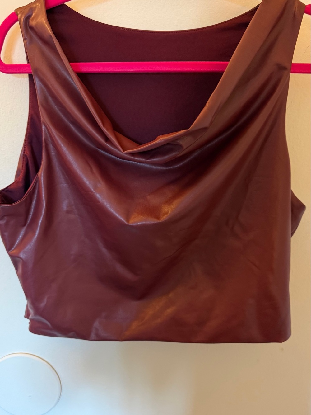 Cider Faux-Leather Cowl Neck Crop Top - Burgundy
